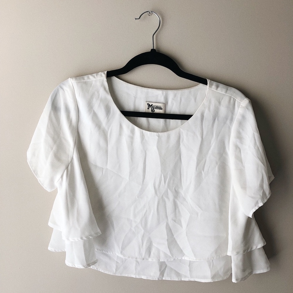 Show Me Your Mumu crop top: Crisp White SM